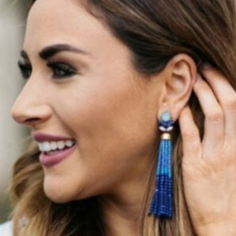 Stella & Dot 2 in 1 Iris Beaded Tassel Crystal Dangle Earrings